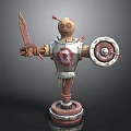 Straw Man Target Design With Wooden Sword Shield And Arrows On Base