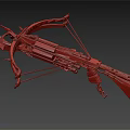 Advanced Mechanical Crossbow Weapon Featuring Red Strings And Spiked Design Elements 3d model