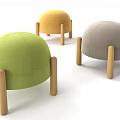 Modern Three Colored Sofa Stools With Green Yellow Gray Wooden Legs Rounded Top 3d model