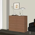 Brown Wooden Chest of Drawers With Round Knobs And Table Lamp In Living Room Corner