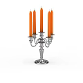 Antique Silver Candelabra With Orange Candles And Classical Multiple Branches Design