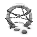 Stone Arch Structure Wrapped With Metal Chains And Surrounded By Scattered Stones 3d model