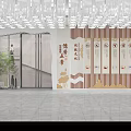Modern School Lobby Interior With Crystal Chandelier Wall Decorations Marble Floor Seating Area And Plants