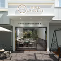 Modern Bubble Tea Shop Interior With Seating Area Counter Hanging Lights And Wall Sign