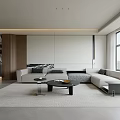 Modern Living And Dining Room Interior With Large Windows White Sofa Coffee Table And Rug