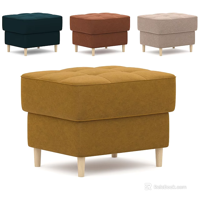 Tufted Upholstered Ottoman With Square Design Multiple Colors And Wooden Legs 3d model 