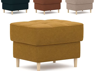 Tufted Upholstered Ottoman With Square Design Multiple Colors And Wooden Legs 3d model