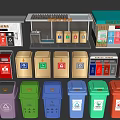 Garden Ornaments Featuring Sorted Trash Bins In Various Colors And Clear Labels