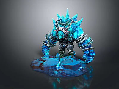Game Movie Character With Blue Crystal Body And Mechanical Armor Glowing Ice Base 3d model