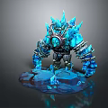 Game Movie Character With Blue Crystal Body And Mechanical Armor Glowing Ice Base