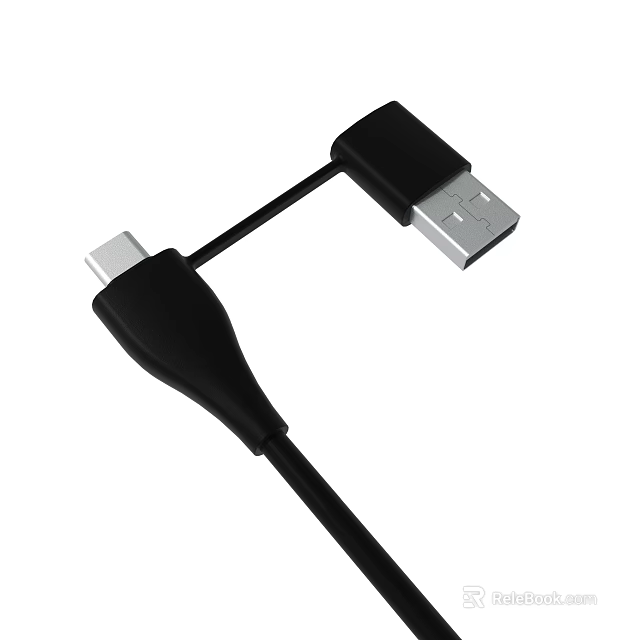 Black USB To Type C Connector Data Cable 3d model 