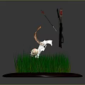 Traditional Hunting Weapons Including Bow Arrows And Axe With Skull On Green Grass