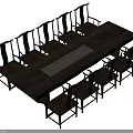 Traditional Style Long Solid Wood Dining Table with Multiple Wooden Chairs and Centerpiece