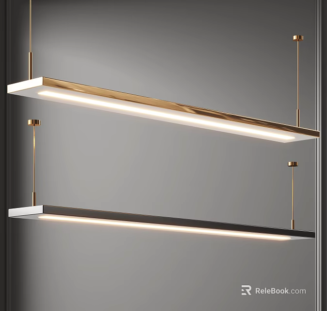 Modern Linear Pendant Lights With Gold Frame And White Illuminated Design 3d model 