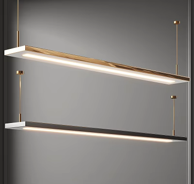 Modern Linear Pendant Lights With Gold Frame And White Illuminated Design 3d model