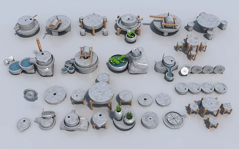 Chinese Landscape Sketch Stone Mill Sketch Stone Mill Plate Folk Mill 3d model
