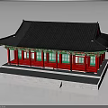 Traditional Chinese Architecture With Red Structure Black Roof And Green Decorations