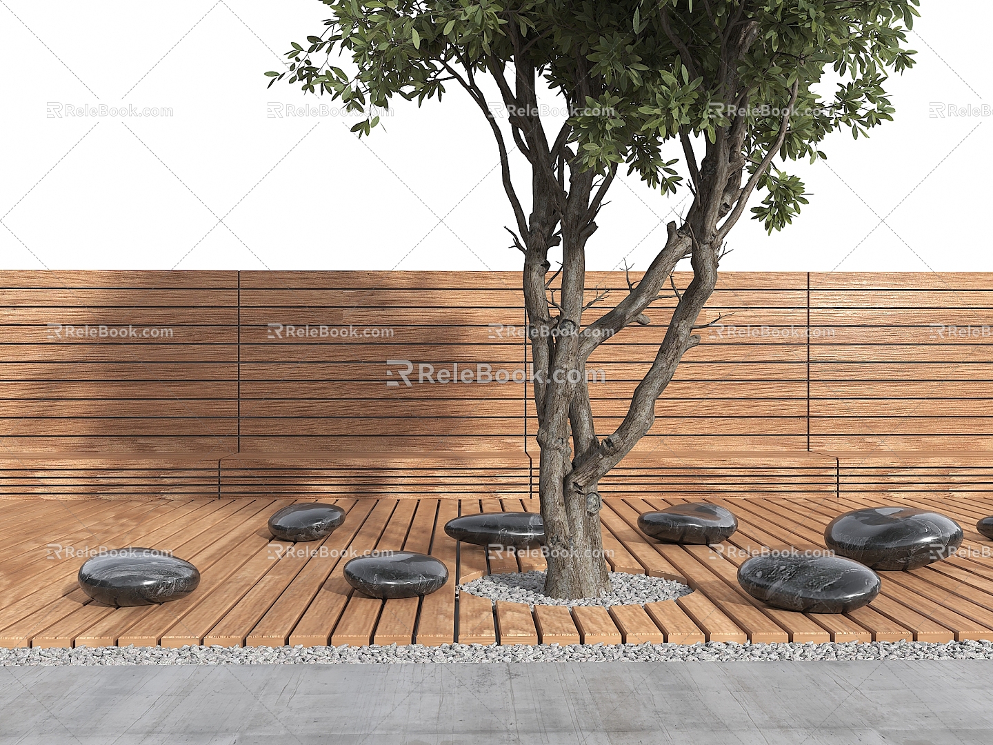 Modern Pebble Sitting Stool Rest Wood Platform Stone Sitting Stool Landscape Pebble Square Stone Sitting Anticorrosive Wood Platform model