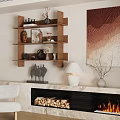 Modern Fireplace Interior With Marble Surround Artwork Decorative Shelves Floor Lamp And Accent Chair