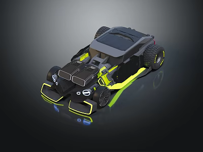 Futuristic Black And Yellow Concept Car With Large Tires And Sporty Design 3d model