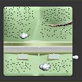 Cartoon Layered Landscape Scene With Green Hills Trees Clouds Road And Ponds