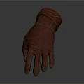 Brown Leather Glove With Stitched Seams And Rolled Cuff Design Detail