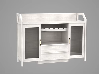 Modern White Sideboard Featuring Glass Doors Drawer And Wine Rack 3d model