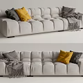 Light Gray Sectional Sofa Featuring Yellow Gray Pillows Gray Throw Blanket and Square Tufted Design 3d model