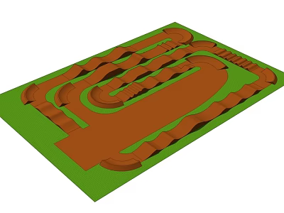 Shower Sauna Layout Design With Curved Wooden Paths And Green Base Structure 3d model