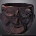 Red Brown Clay Sculpture With Facial Carving And Vessel Shape Design