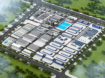 Industrial Factory Aerial View Layout With Multiple Buildings Green Areas Surrounding Roads And Facilities 3d model