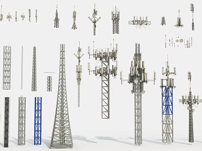 Industrial Equipment Including Various Steel Communication Towers And Metal Support Structures 3d model
