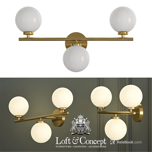 Three Light Modern Brass Wall Sconce With White Spherical Glass Shades 3d model 