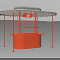 Red Outdoor Stall Structure With White Canopy Logo Shelves And Counter