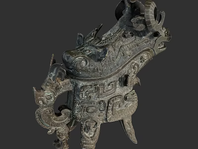 Ancient Mythical Beast Shaped Bronze Artifact With Intricate Animal Carvings 3d model