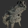 Ancient Mythical Beast Shaped Bronze Artifact With Intricate Animal Carvings