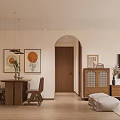 Modern Living And Dining Room With Sofa Coffee Table Dining Chairs Artworks And Green Plant