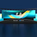 Modern Stage with Large Screen Blue Yellow Wave Design Tencent Health Event