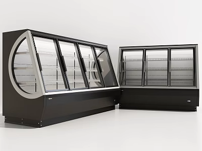 Commercial Display Freezers With Curved Straight Glass Doors Black Design And Multiple Shelves 3d model