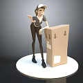 Female Character in Cap Standing Next to Cardboard Box With Arrows and Labels