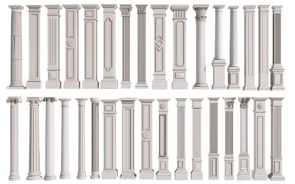 Various Styles Of Classical Roman Columns With Decorative Details And Designs 3d model 
