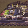 Modern School Buildings With Sports Field Water Feature And Green Campus Landscape