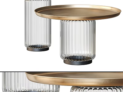 Modern Coffee Table Design With Ribbed Glass Base And Gold Metal Top 3d model