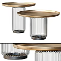Modern Coffee Table Design With Ribbed Glass Base And Gold Metal Top