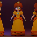 Cartoon Princess Doll With Red Hair Yellow Dress And Crown In Three Angles View