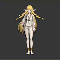 Anime 3D Blonde Elf Character With Braided Pigtails Elf Ears And Green Badge