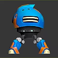 Blue And Orange Biomorphic Robot Character With Mechanical Legs And Shiny Reflective Surface