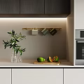 Hanging Basket Plants In Modern Kitchen With Avocado Mugs And Oven