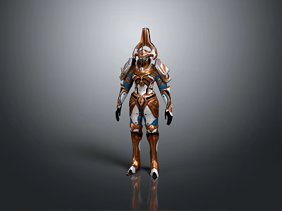 Futuristic Armored Character and Mythical Creature With Gold Blue Armor Spiked Helmet 3d model