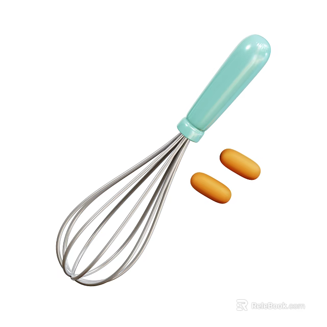 Stainless Steel Whisk with Light Blue Handle and Orange Eggs for Kitchen Use 3d model 